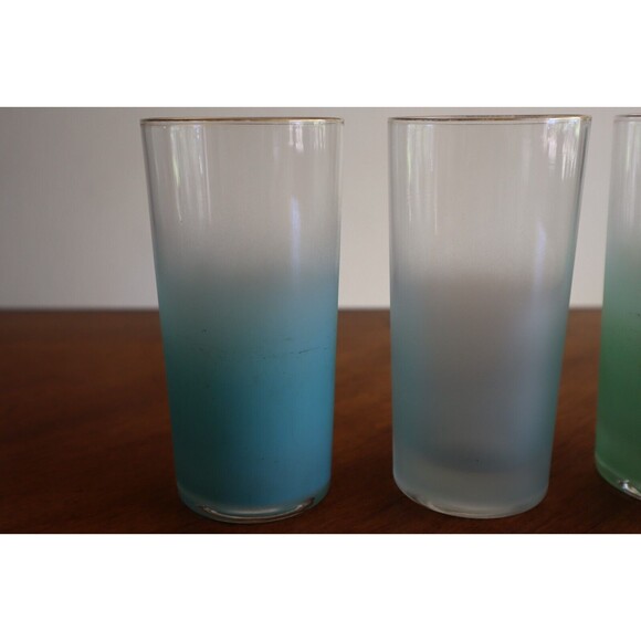 Lot 3x 70’s Vintage Blendo Multicolor Frosted Gold Rim Glass Barware 5.6" Ombre - Picture 6 of 9